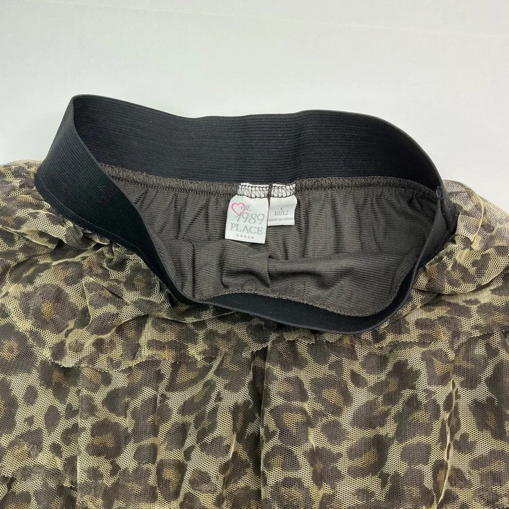 The Children's Place Brown Leopard Print Skirt Girls 10/12 Tiered Mesh Elastic
